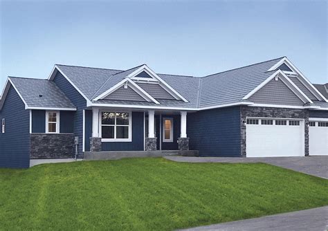 ranch house blue gray siding metal roof|blue roof house.